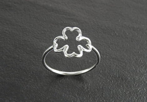 Clover Ring, Sterling Silver, Open Shamrock, Lucky Four Leaf, Trefoil Clover Leaf Ring brings good luck, Irish Saint Patrick's Day Gifts