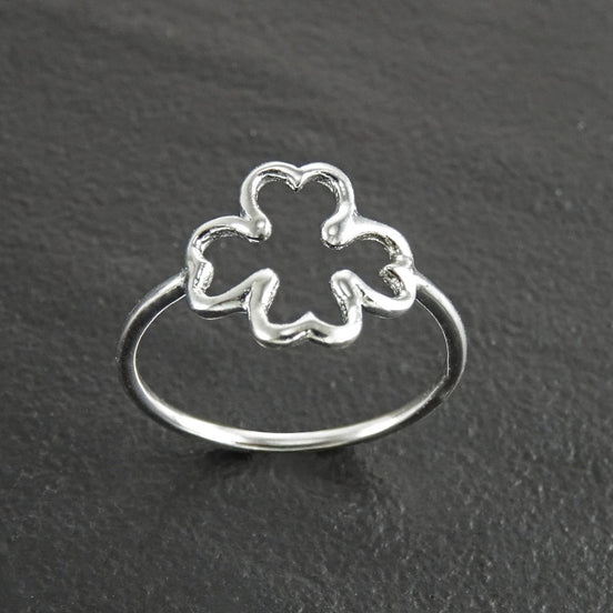 Clover Ring, Sterling Silver, Open Shamrock, Lucky Four Leaf, Trefoil Clover Leaf Ring brings good luck, Irish Saint Patrick's Day Gifts