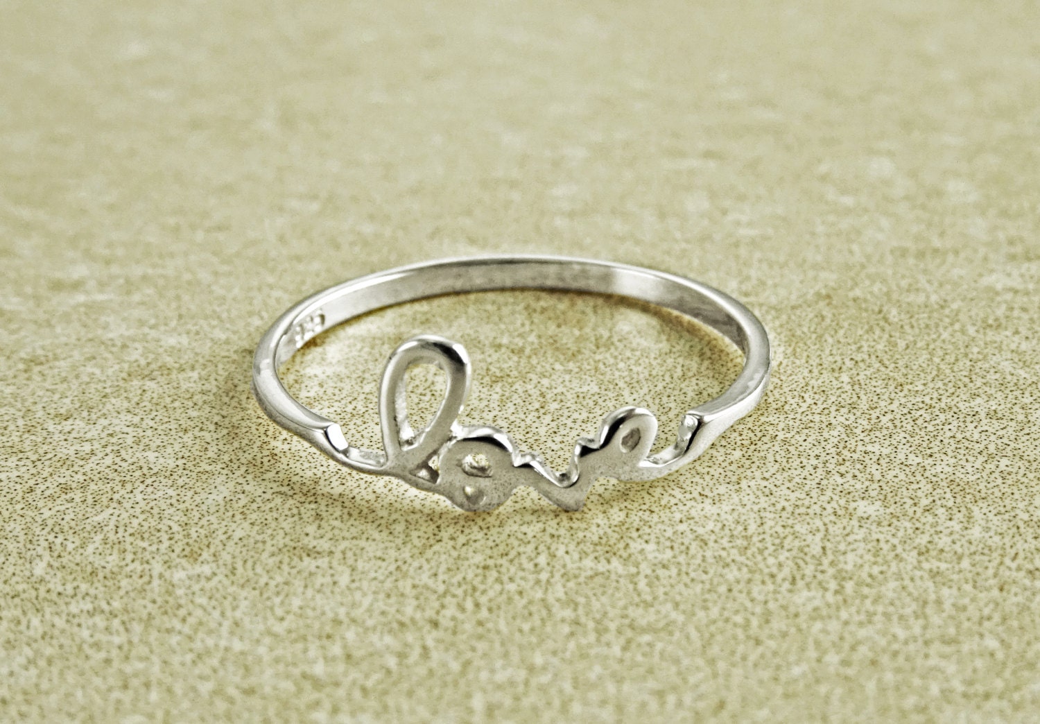 Love Ring, Sterling Ring, Dainty Engraved Writing Script Love Ring, Lovers Jewelry, Promise Ring, Thin Stackable Ring, Valentine's Day Gifts