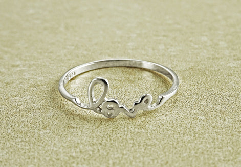 Love Ring, Sterling Ring, Dainty Engraved Writing Script Love Ring, Lovers Jewelry, Promise Ring, Thin Stackable Ring, Valentine's Day Gifts