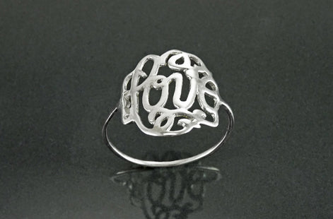 Promise Ring, Sterling Silver, Script Writing Love Ring, Loving Filigree charm, Friendship Ring, Thin Ring, Valentine's Day Lover Gift