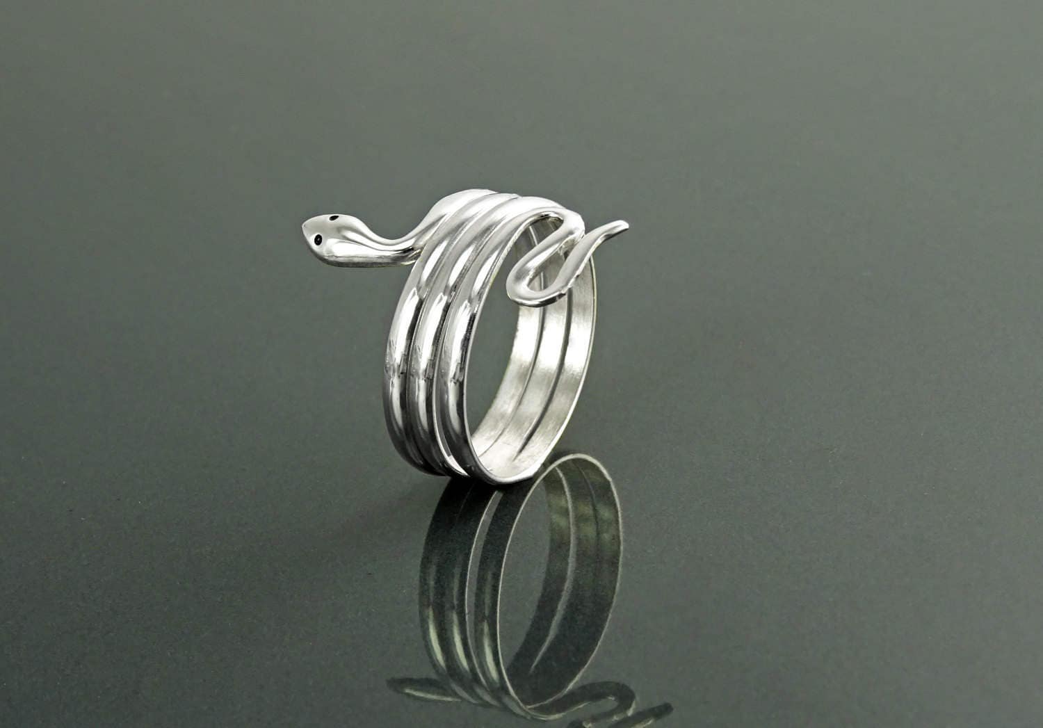 Sterling Silver Snake Coil Ring, Wide Wrap Reptilian Cuff Band