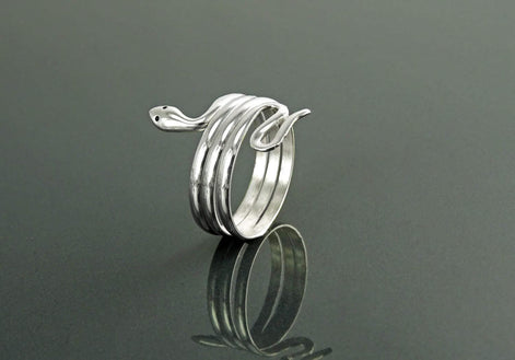Sterling Silver Snake Coil Ring, Wide Wrap Reptilian Cuff Band