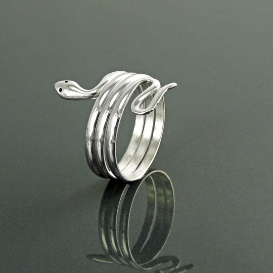 Sterling Silver Snake Coil Ring, Wide Wrap Reptilian Cuff Band