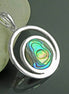 Full Moon Pendant, Sterling Silver, Genuine Paua Shell Abalone, Modern Jewelry, Crescent Moon, Round Flat Stone, Planet Earth Symbol
