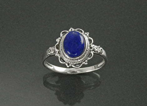 Sterling Silver Lapis Lazuli Ring, Boho Studded Pattern