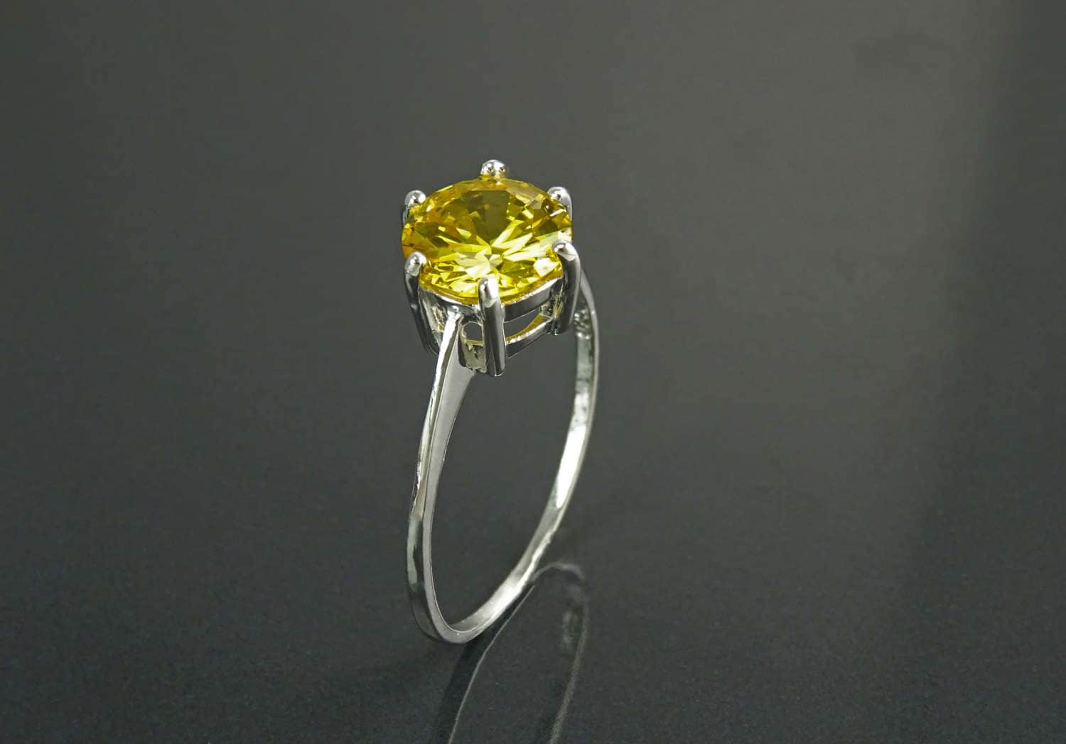 Solitaire Ring, Sterling Silver, 8mm Yellow Color (CZ) Stone, Modern promise jewelry Design, Women engagement gift
