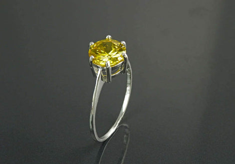 Solitaire Ring, Sterling Silver, 8mm Yellow Color (CZ) Stone, Modern promise jewelry Design, Women engagement gift