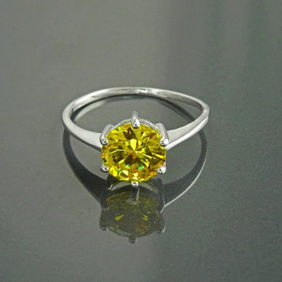 Solitaire Ring, Sterling Silver, 8mm Yellow Color (CZ) Stone, Modern promise jewelry Design, Women engagement gift