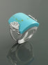 Antique Turquoise Ring, Sterling Silver, Blue Turquoise Curved Square Stone Ring, Art-Nouveau Art-Deco Jewelry