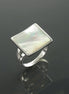 White Square Ring, Sterling Silver, Minimalist Geometric White Stone Ring, Mother of Pearl Shell , Curved Stone, Modern Minimal Jewelry