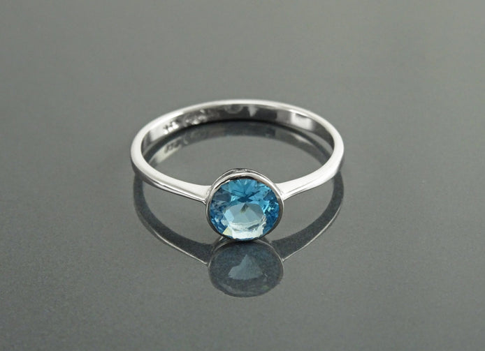 Blue CZ Sterling Silver Solitaire Ring, Handmade