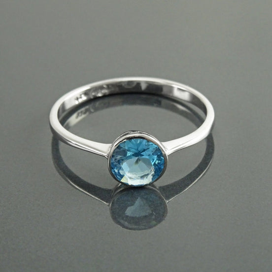 Blue CZ Sterling Silver Solitaire Ring, Handmade