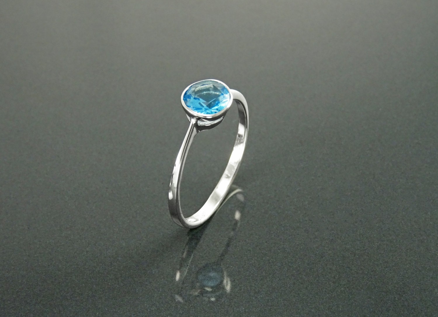 Blue CZ Sterling Silver Solitaire Ring, Handmade