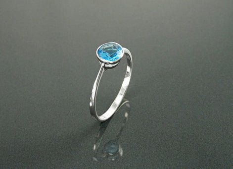 Blue CZ Sterling Silver Solitaire Ring, Handmade