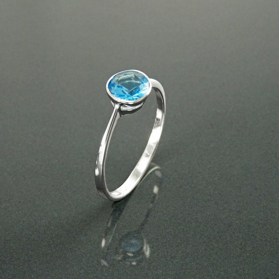 Blue CZ Sterling Silver Solitaire Ring, Handmade