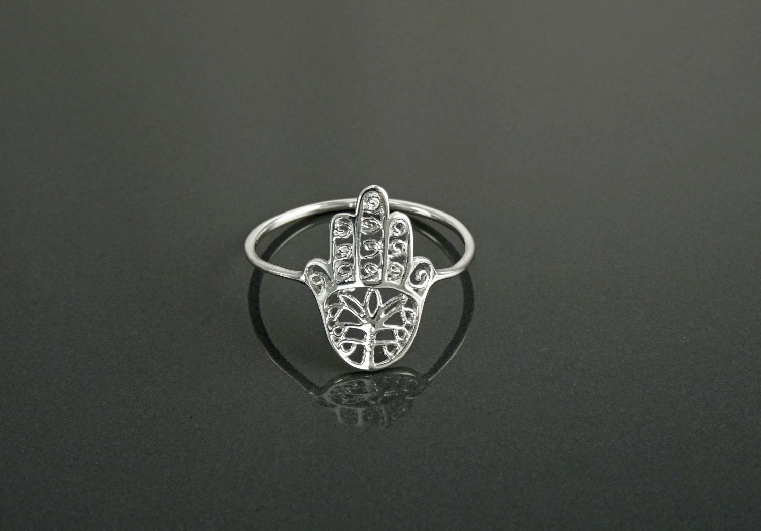 Hamsa Ring, Sterling Silver, Good Luck, Hand of Fatima Ring, Dainty Midi Ring, Hand of God, Filigree Hamsa Ring, against evil eye Ring