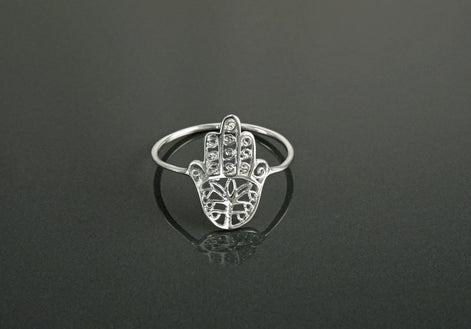 Hamsa Ring, Sterling Silver, Good Luck, Hand of Fatima Ring, Dainty Midi Ring, Hand of God, Filigree Hamsa Ring, against evil eye Ring