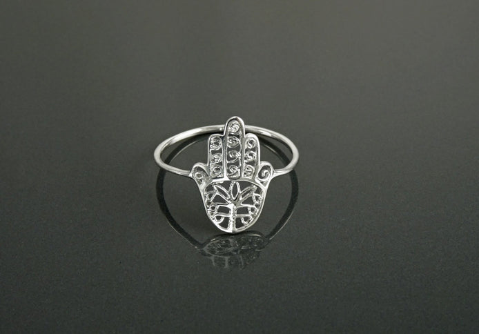 Hamsa Ring, Sterling Silver, Good Luck, Hand of Fatima Ring, Dainty Midi Ring, Hand of God, Filigree Hamsa Ring, against evil eye Ring