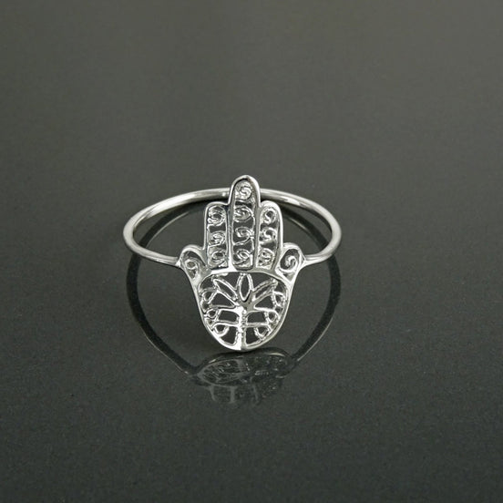Hamsa Ring, Sterling Silver, Good Luck, Hand of Fatima Ring, Dainty Midi Ring, Hand of God, Filigree Hamsa Ring, against evil eye Ring