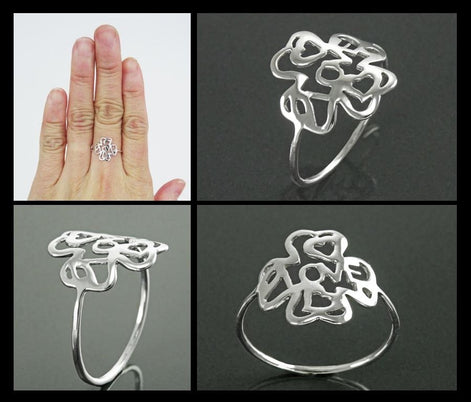 LOVE Clover Ring, Sterling Silver, Four Leaf Lucky Charm, Love Ring, Best Friends Ring, Girlfriend, Irish Saint Patrick Day Gift