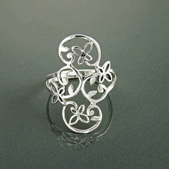 Butterfly Ring, Sterling Silver, Dainty Flying Butterflies Ring, Filigree Ring, Elegant Wide Ring, Nature Jewelry, Open Work Lace Ring