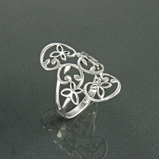 Butterfly Ring, Sterling Silver, Dainty Flying Butterflies Ring, Filigree Ring, Elegant Wide Ring, Nature Jewelry, Open Work Lace Ring