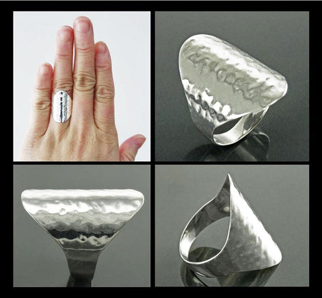 Hammered Ring, Sterling Silver, Oval Armor Ring, Dimpled Textured Ring, Designer Modern Ring, Minimalist Ring, gift idea for her