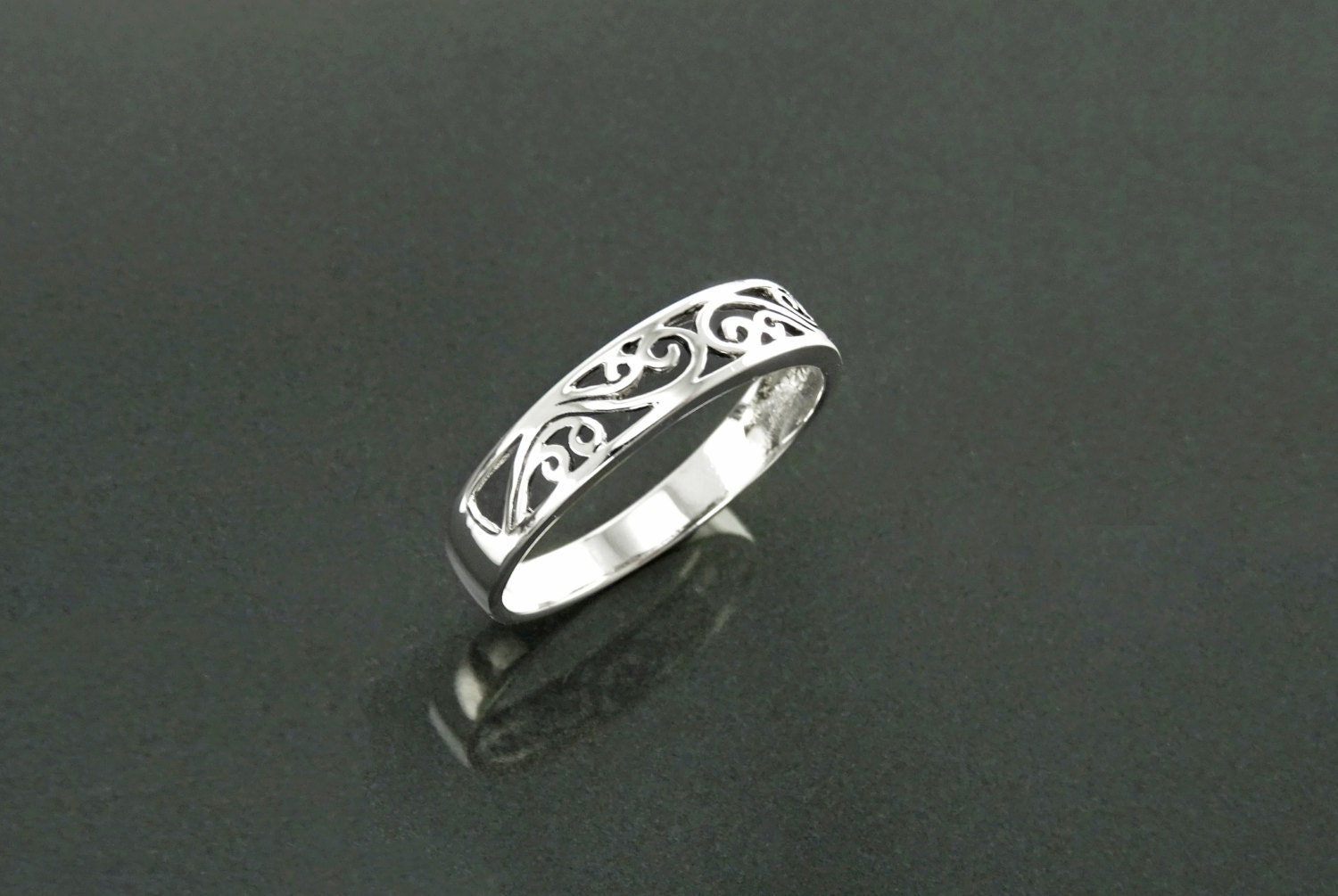 Sterling Silver Filigree Band Ring, Art Nouveau Style