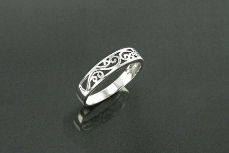 Sterling Silver Filigree Band Ring, Art Nouveau Style