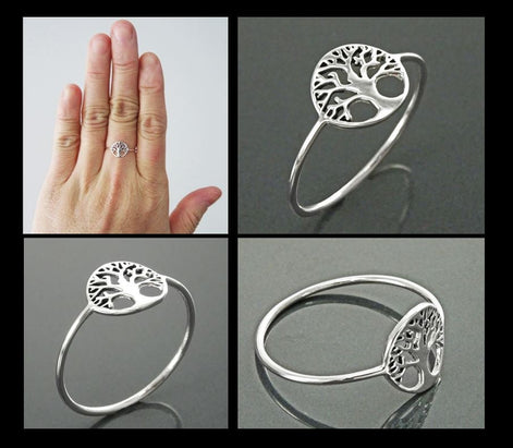 Tree Of Life Ring, Engraved Tree Ring in Sterling Silver, Bridesmaid Gift, Lace Ring, Stackable Ring, Midi Ring, Filigree Ring, Popular Ring