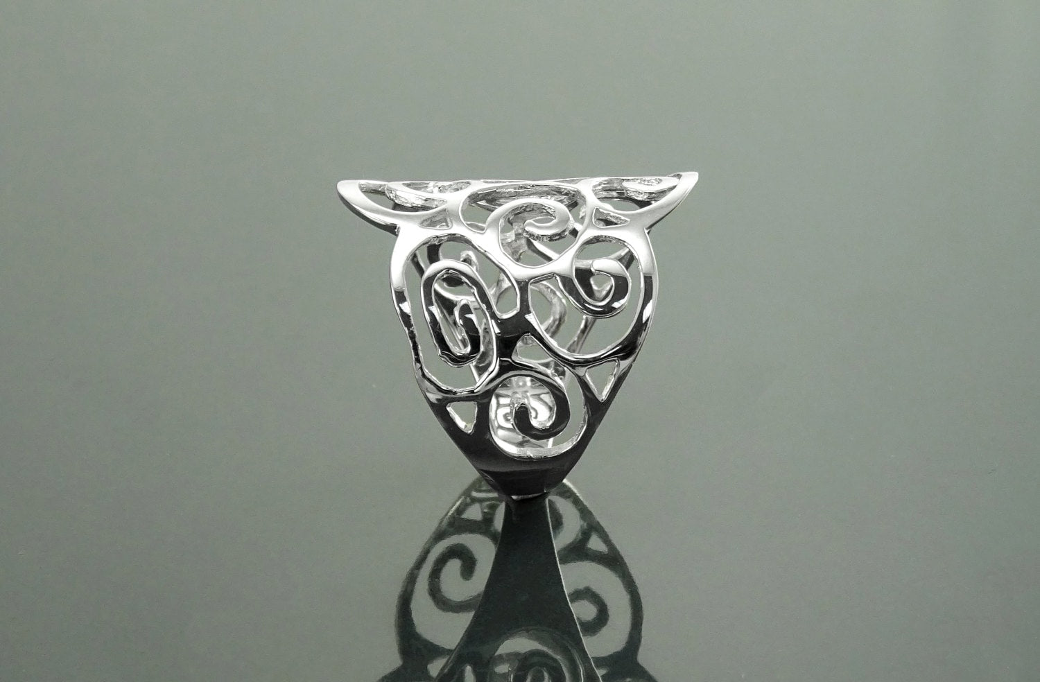 Scroll Filigree Ring, Sterling Silver, Scrolls Design Ring, Spirals Pattern Ring, Wide Band Ring, Elegant Ring, Lace Ring, Open Work Ring