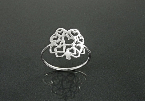 Clover Heart Ring, Sterling Silver, Lucky Four Leaf and Filigree Hearts Design, Celtic Gift