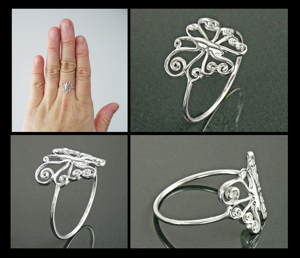 Butterfly Ring, Sterling Silver, Dainty Butterfly Ring, Butterflies lace Ring, Mariposa ring, bug jewelry, spring summer nature