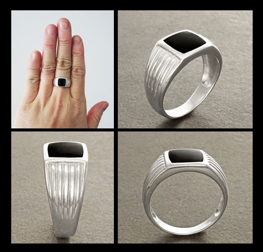 Man Signet Ring, Men Sterling Silver Jewelry, Black Onyx Cushion Stone, Father's Day gift, Valentine's Day idea
