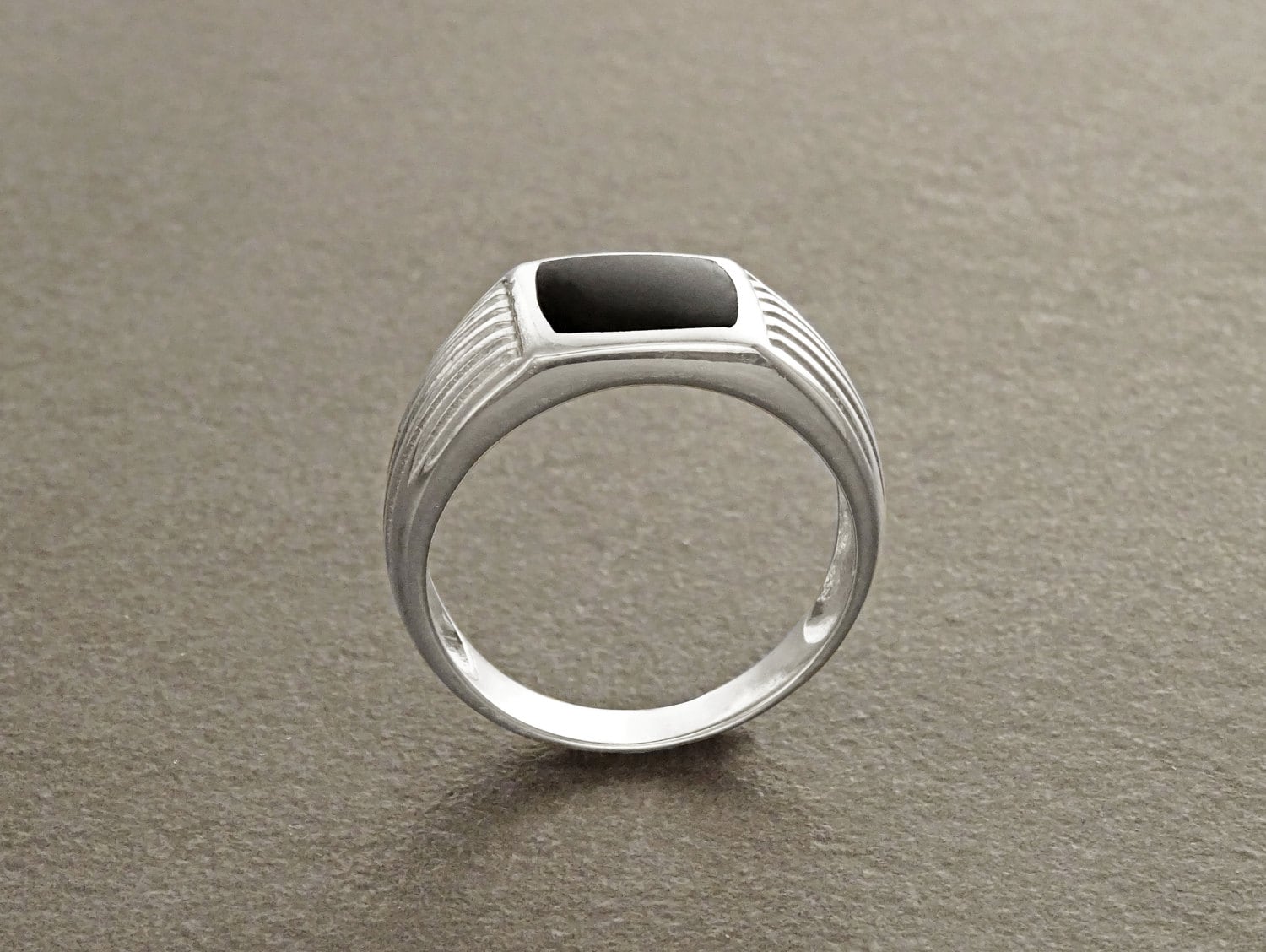 Man Signet Ring, Men Sterling Silver Jewelry, Black Onyx Cushion Stone, Father's Day gift, Valentine's Day idea