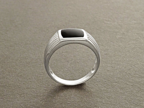 Man Signet Ring, Men Sterling Silver Jewelry, Black Onyx Cushion Stone, Father's Day gift, Valentine's Day idea