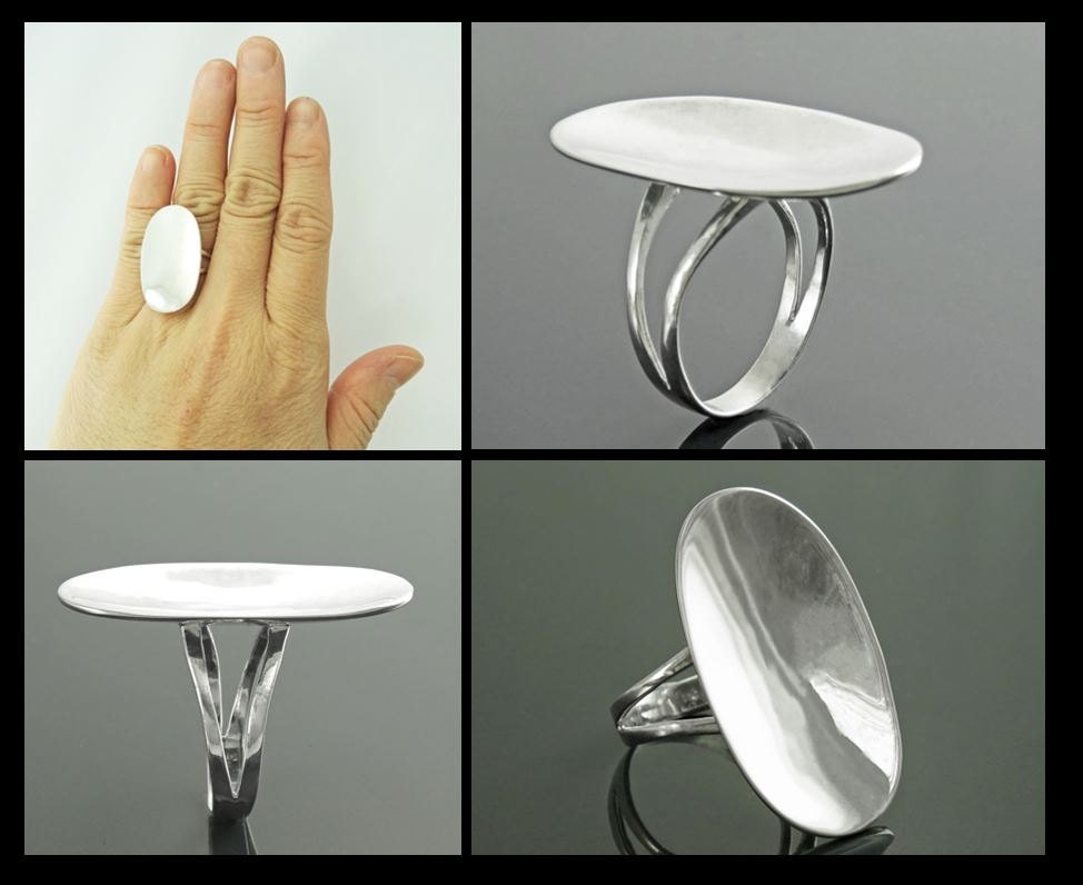 Handmade Sterling Silver Oval Ring, Polished Mirror Finish, Modern Minimalist Jewelry