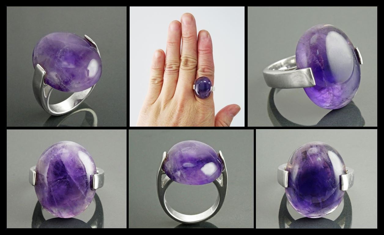 Genuine Amethyst Ring - Sterling Silver - Geometric Ring - Oval Shape - Designer Ring - Modern Ring - Minimalist Ring - Everyday - Purple