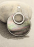 Grey Round Necklace, Sterling Silver, GENUINE Gray Paua Shell Shell with Reflections Jewelry Pendant, Unique Geometric Minimalist Moon shape