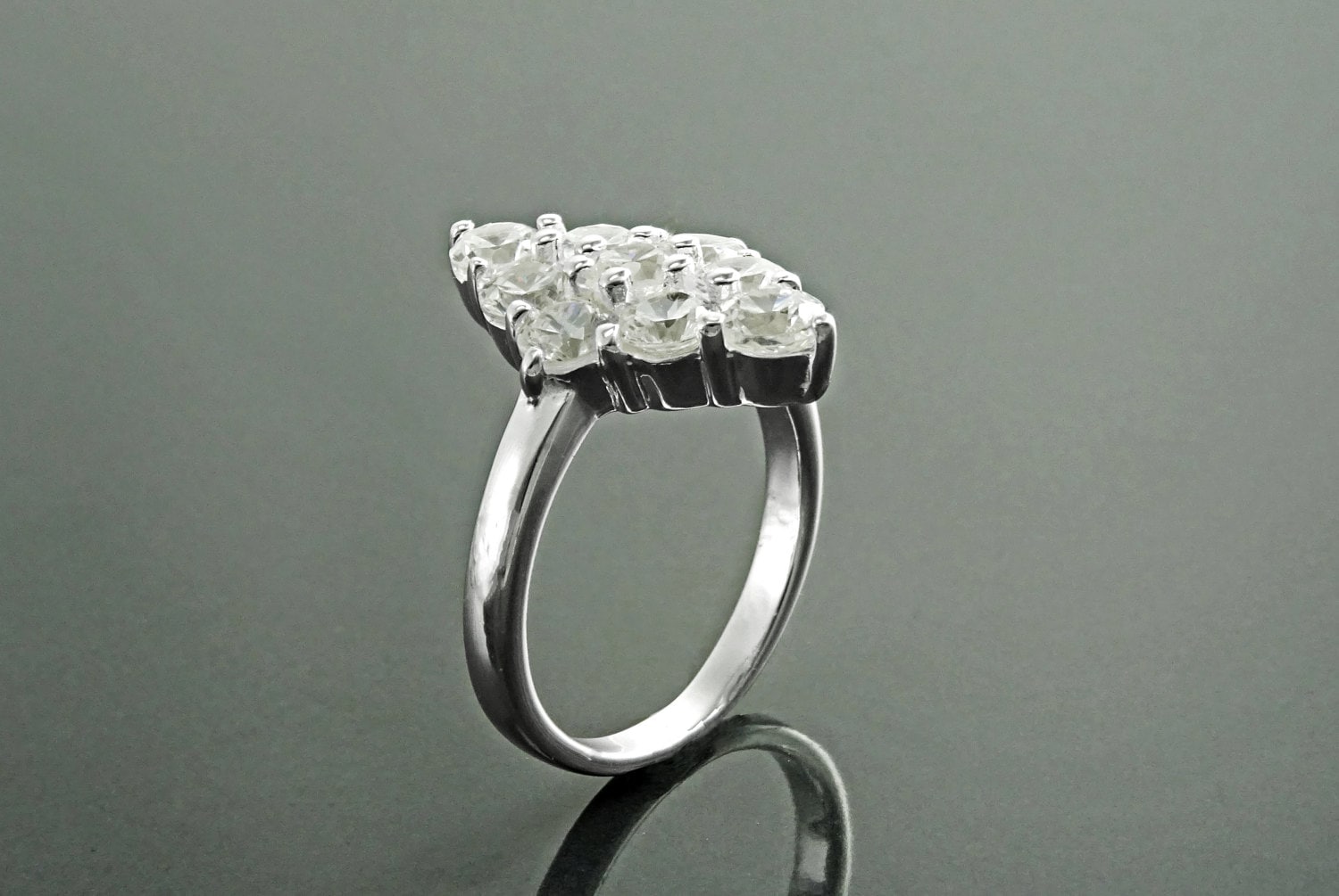 Clear Oval Ring, Sterling Silver, Square ring, Marquise Form Shape, White Clear stones Cz, Woman Cocktail Stone Jewelry, Woman Gift