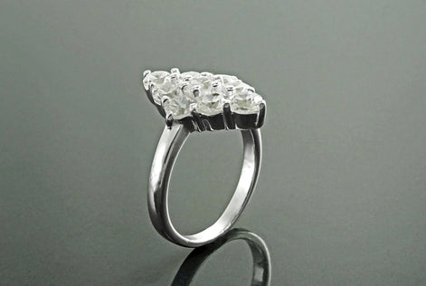 Clear Oval Ring, Sterling Silver, Square ring, Marquise Form Shape, White Clear stones Cz, Woman Cocktail Stone Jewelry, Woman Gift