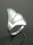 White Shell Ring, Sterling Silver, Flat Stone Ring, Genuine Mother of Pearl Shell Ring, Fanned Wave Wing, Unique Band Ring, Pearl Jewelry