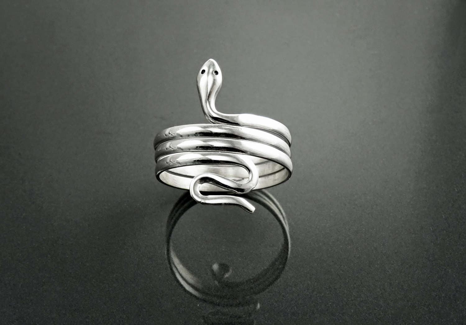 Sterling Silver Snake Coil Ring, Wide Wrap Reptilian Cuff Band