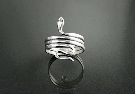 Sterling Silver Snake Coil Ring, Wide Wrap Reptilian Cuff Band