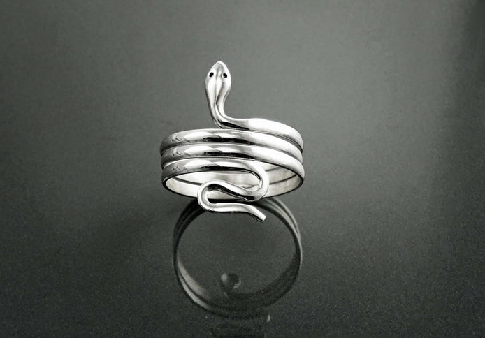 Sterling Silver Snake Coil Ring, Wide Wrap Reptilian Cuff Band