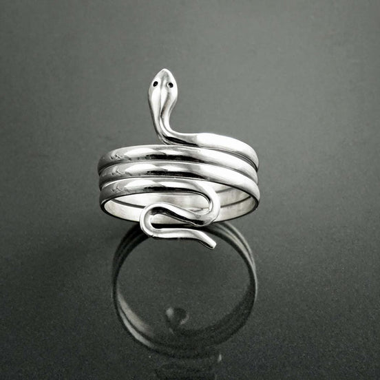 Sterling Silver Snake Coil Ring, Wide Wrap Reptilian Cuff Band