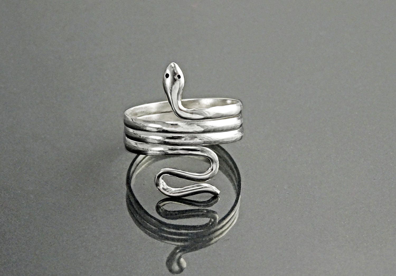 Sterling Silver Snake Coil Ring, Wide Wrap Reptilian Cuff Band