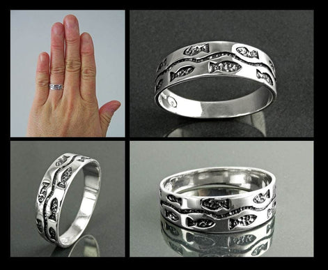 Fish Band Ring, Sterling Silver, Beach Ring, Sea Life Ocean world, Nautical Gift, Fishes, School of Fish, oceanic marine aquatic jewelry