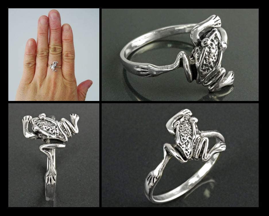 Froggy Ring, Sterling Silver, dainty toad Animal Ring, Nature Garden Frog batrachian Jewelry